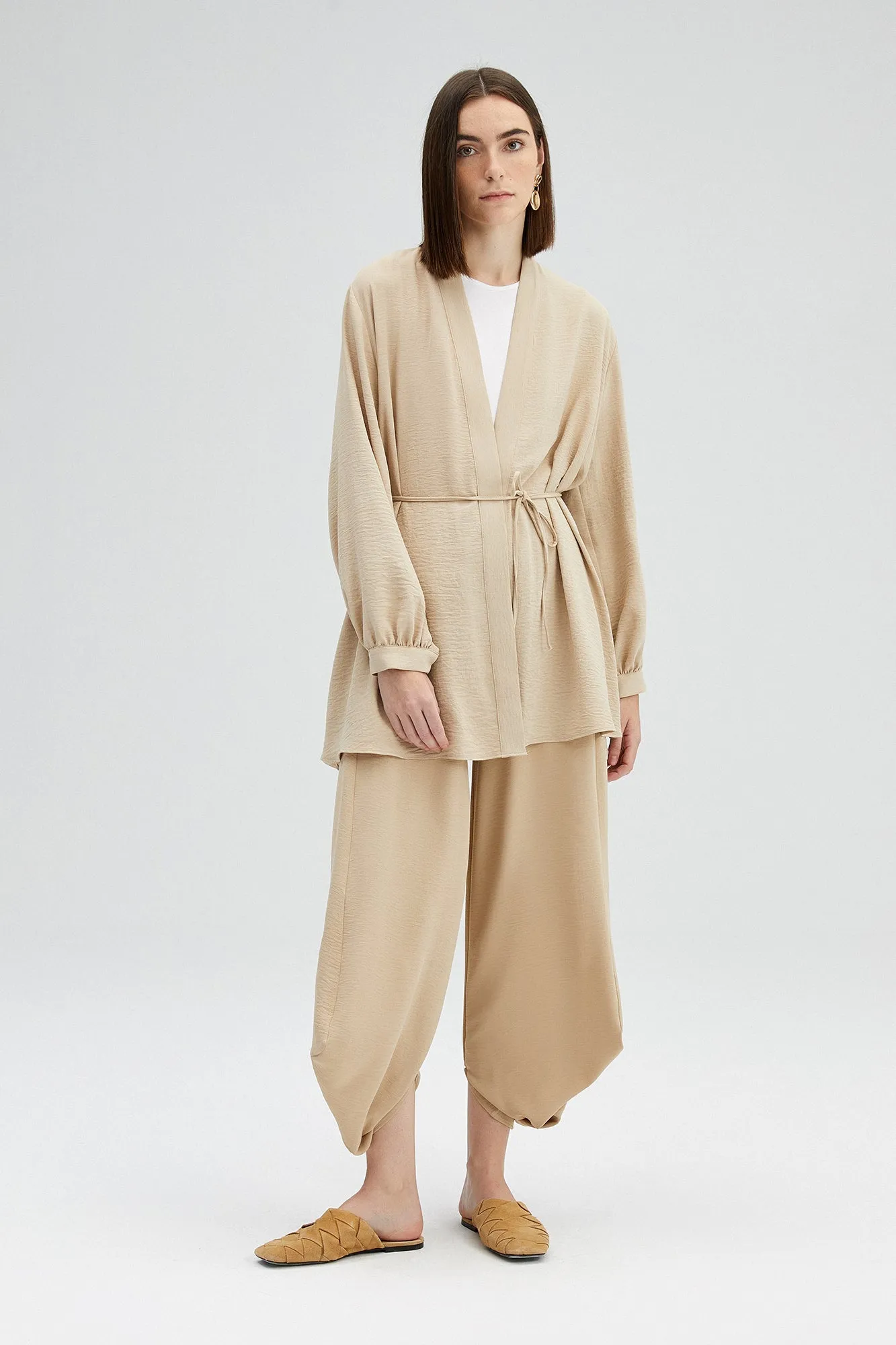 BELTED FRILLED KIMONO