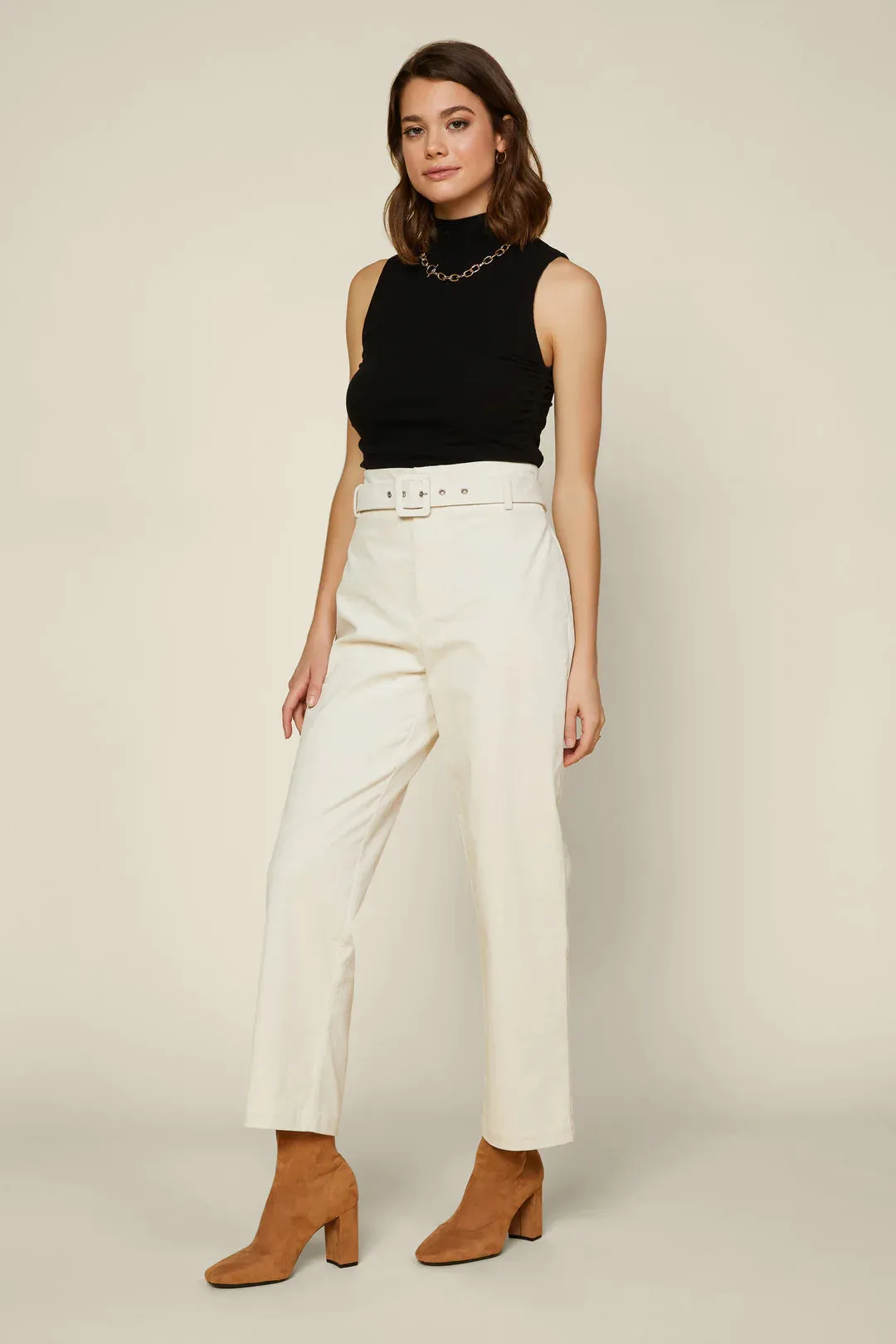 Belted Straight Leg Corduroy Pants