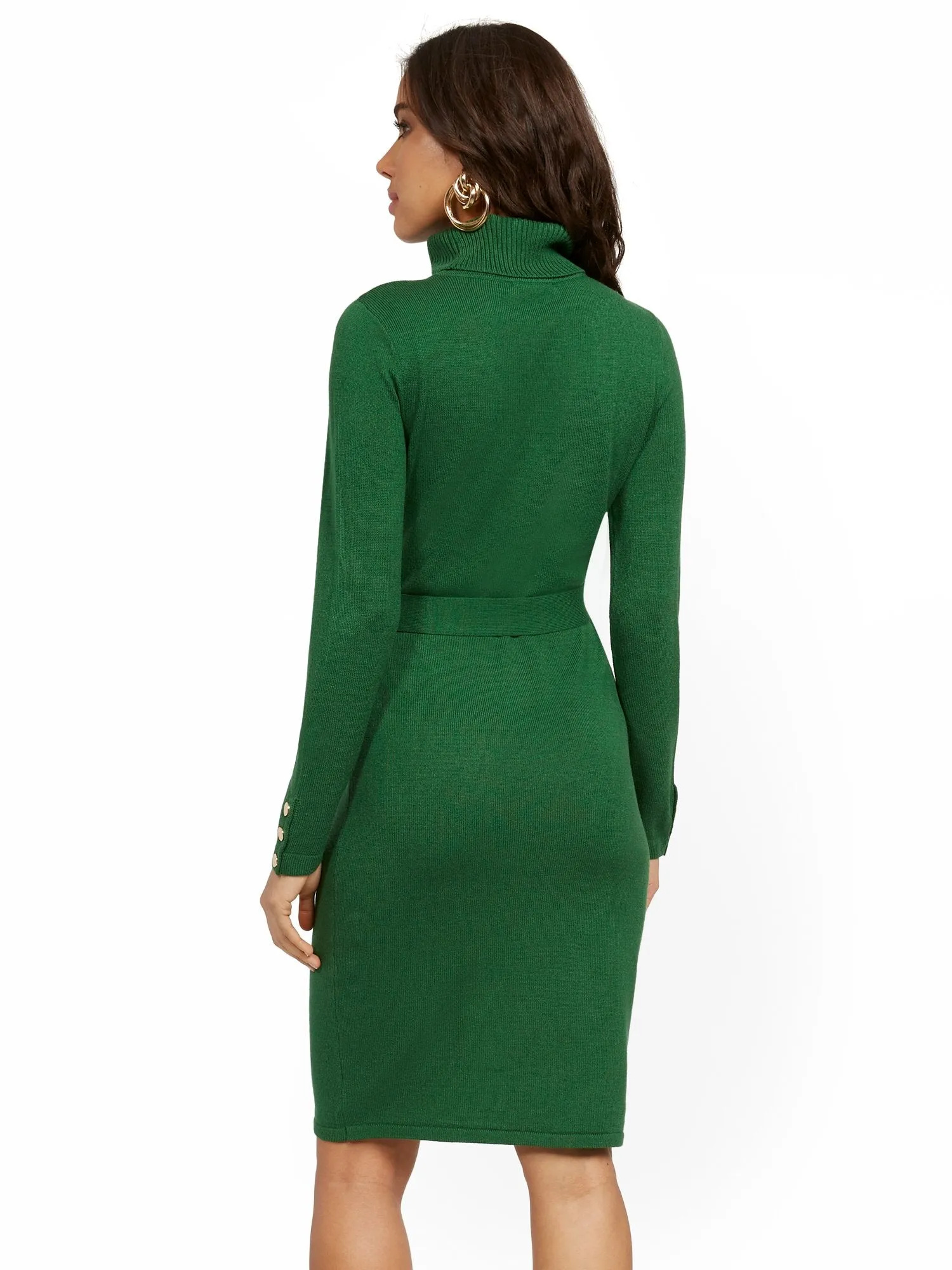 Button-Sleeve Turtleneck Dress
