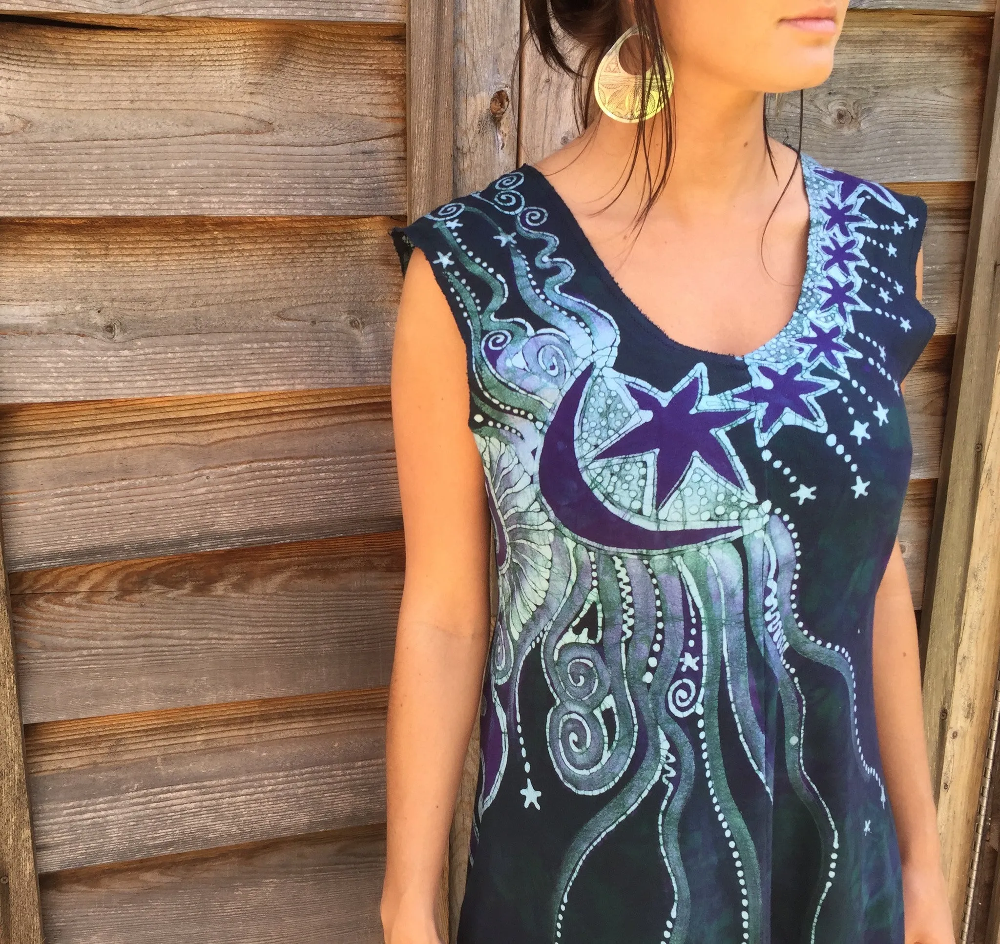 Cascading Tree Mountain Organic Cotton Batik Dress