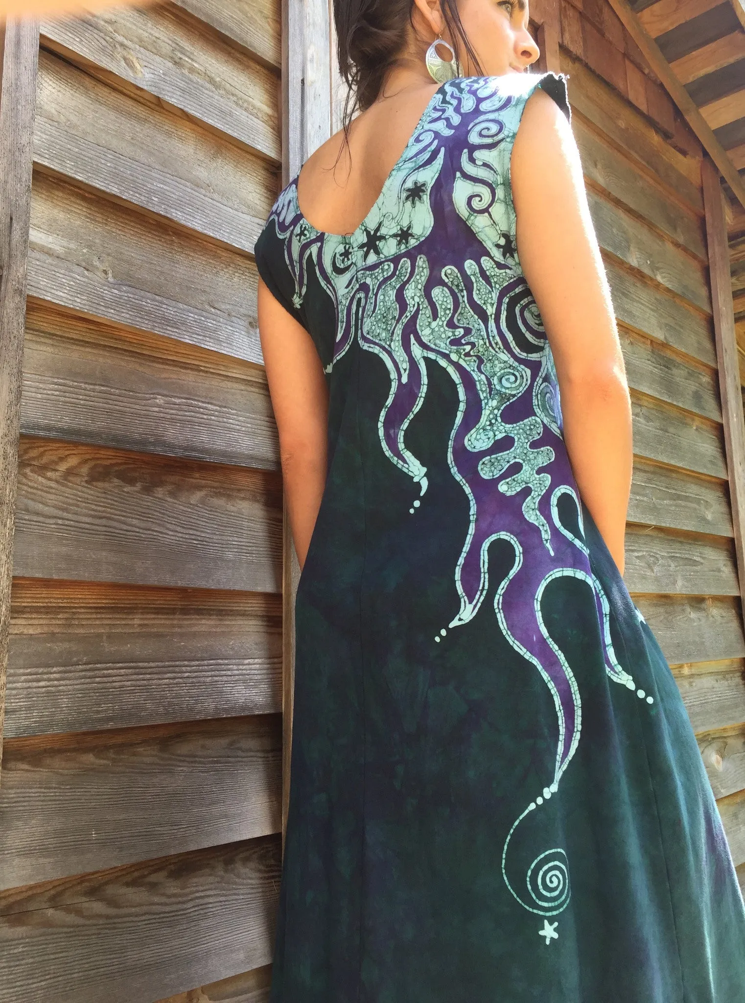 Cascading Tree Mountain Organic Cotton Batik Dress