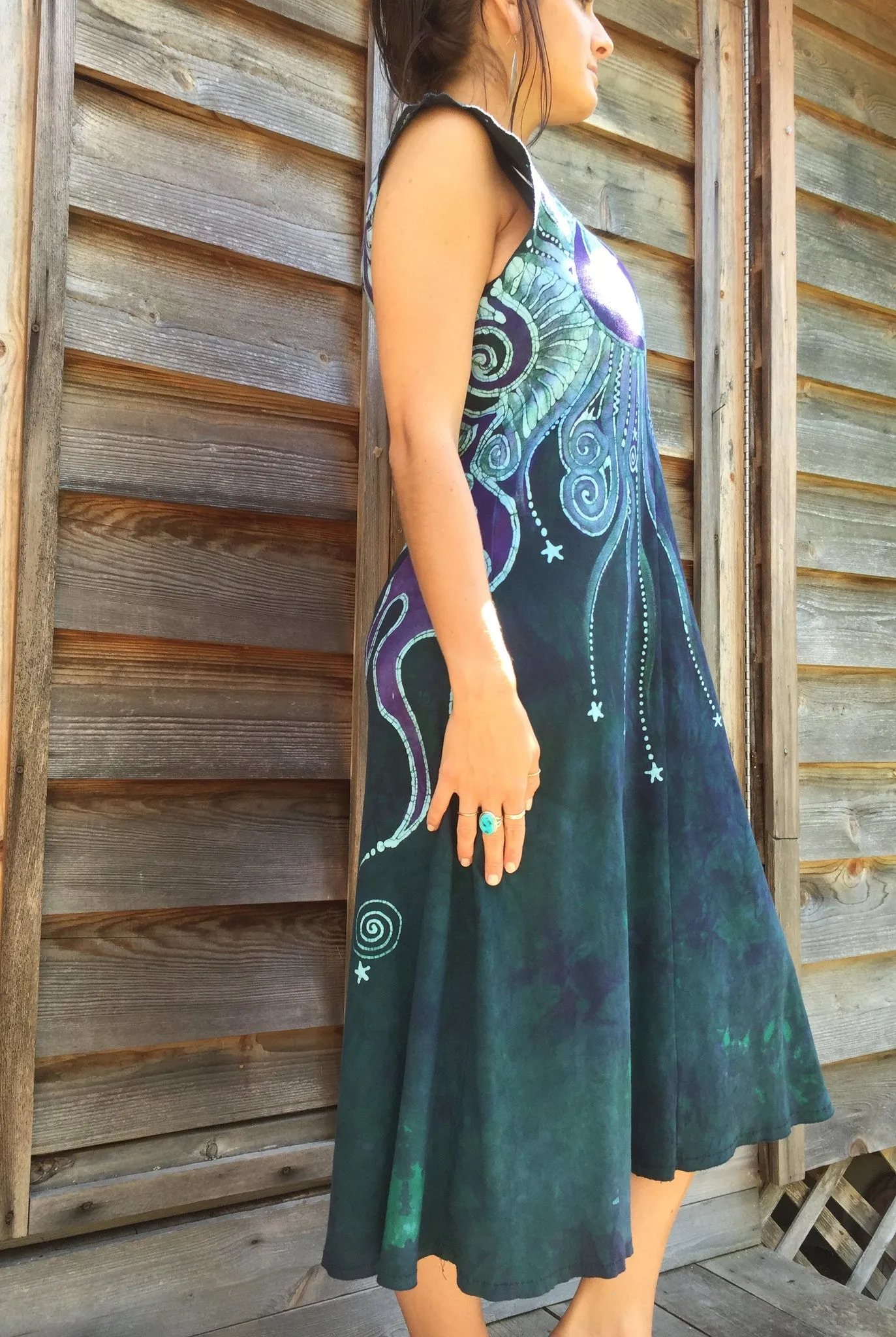 Cascading Tree Mountain Organic Cotton Batik Dress