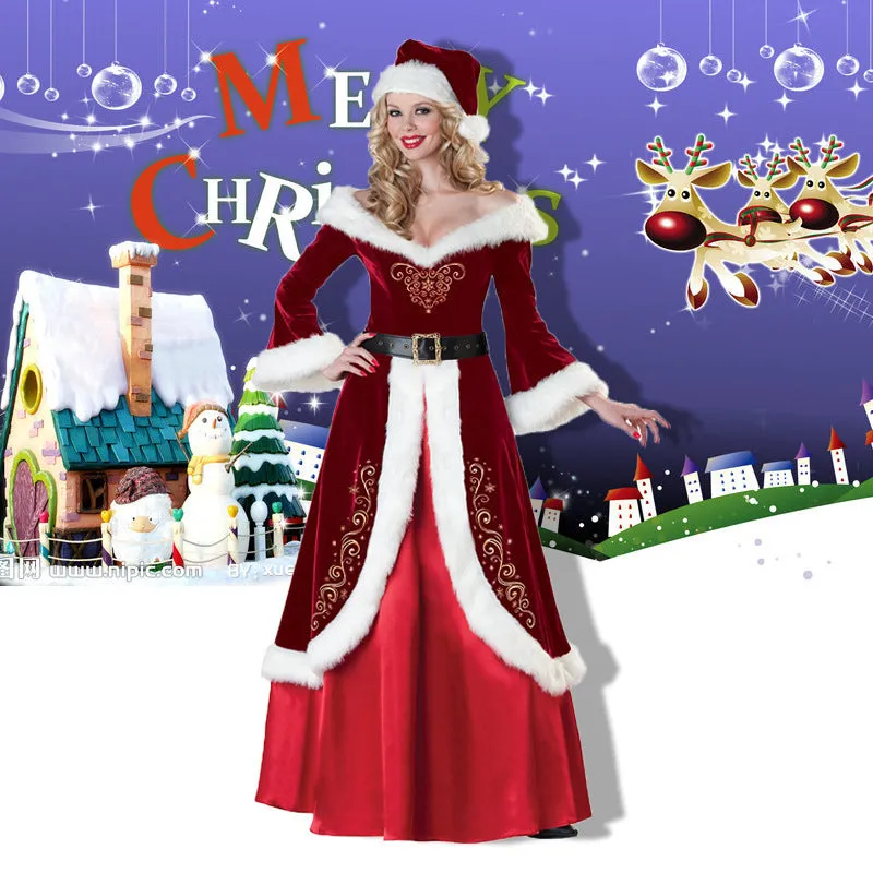 Christmas Adult Male and Female Santa Claus Couple Print Performance Costume Christmas Gift