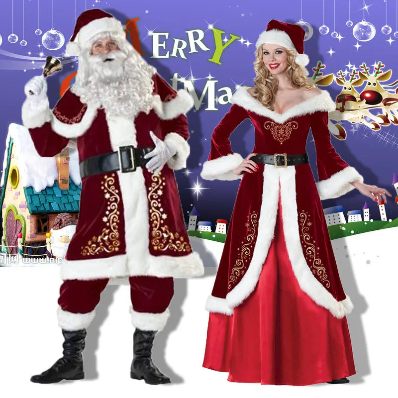 Christmas Adult Male and Female Santa Claus Couple Print Performance Costume Christmas Gift