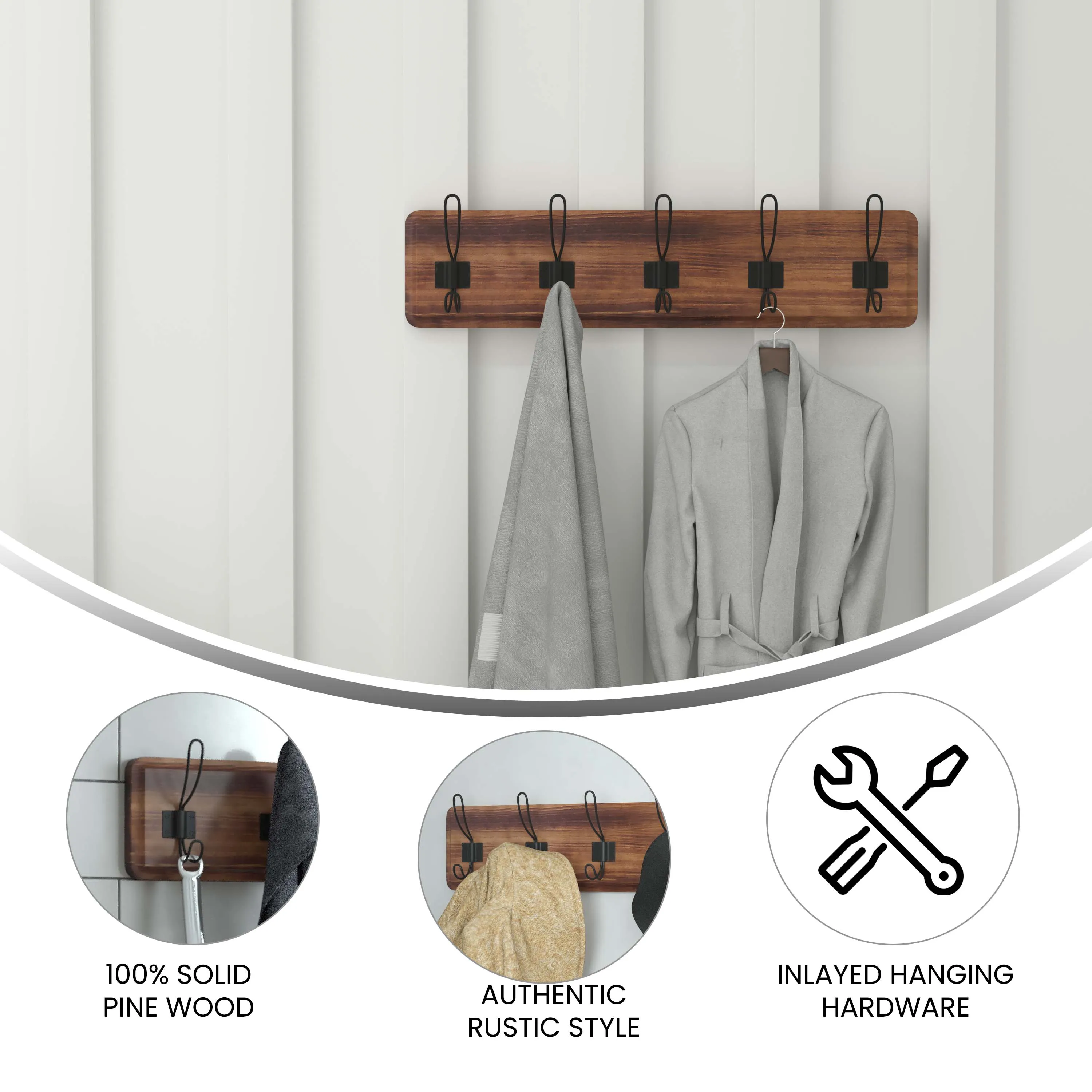 Classic Brown Wall Coat Rack HFKHD-GDI-CRE8-632315-GG