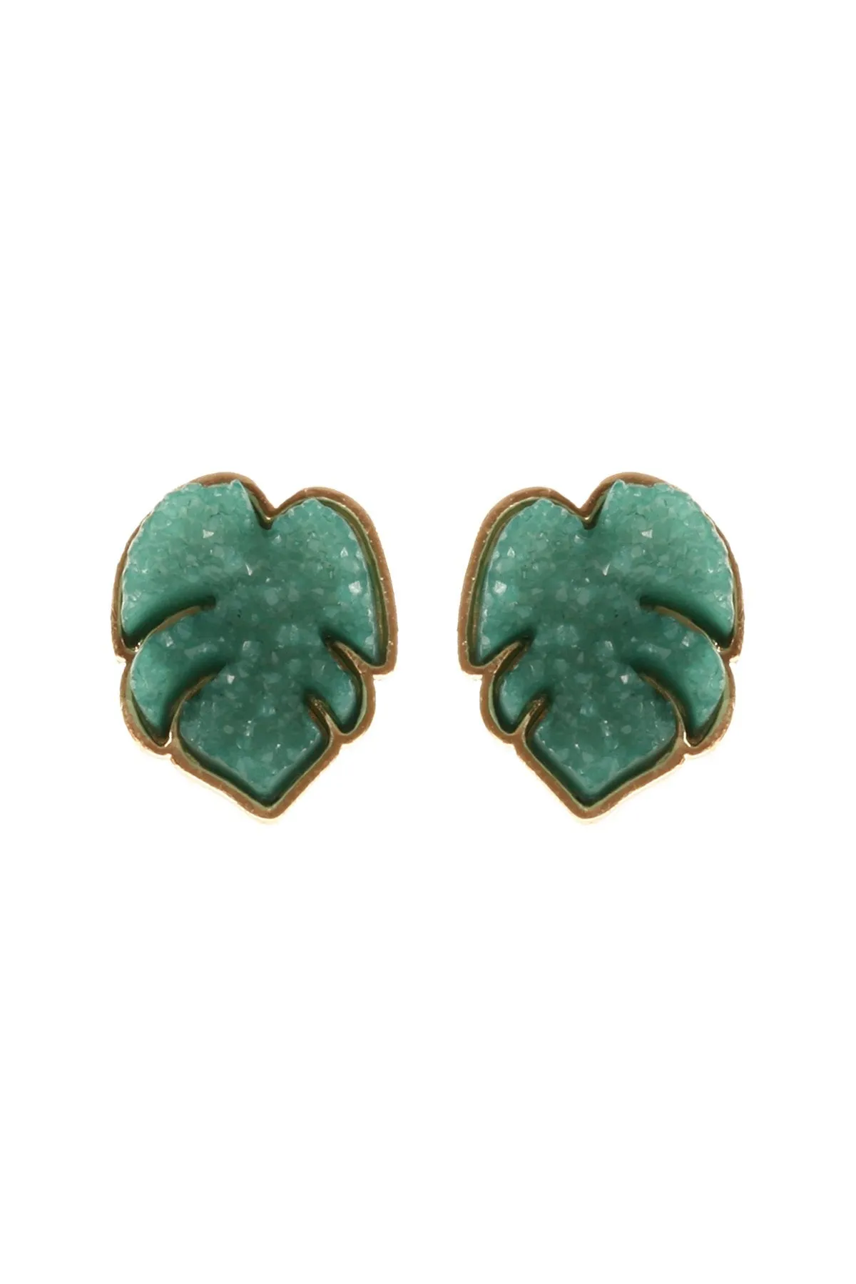 Fe5480 - Metal Druzy Palm Leaf Post Earrings