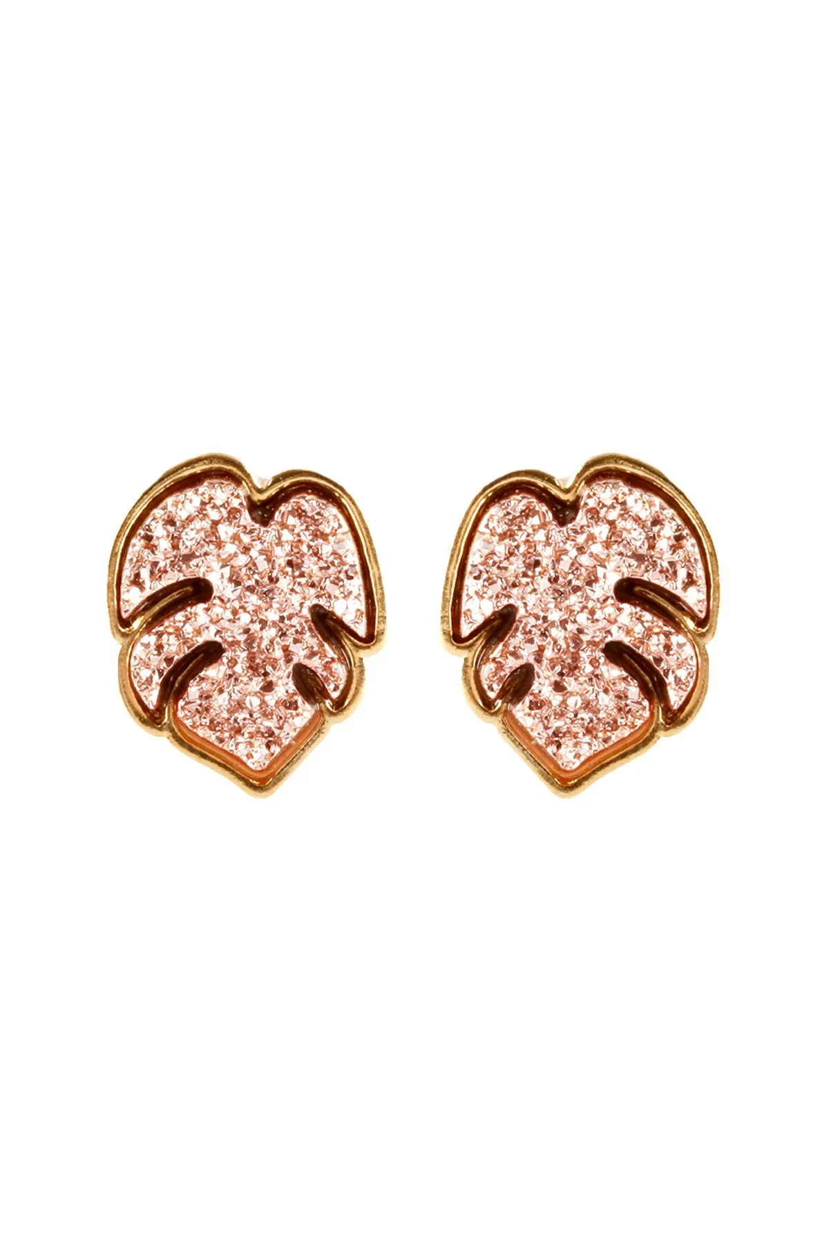 Fe5480 - Metal Druzy Palm Leaf Post Earrings
