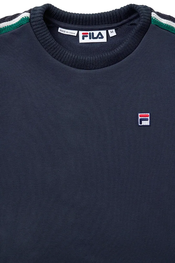 Fila Peacoat Crew Top With Knitted Detail On Sleeves