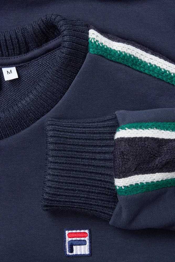 Fila Peacoat Crew Top With Knitted Detail On Sleeves