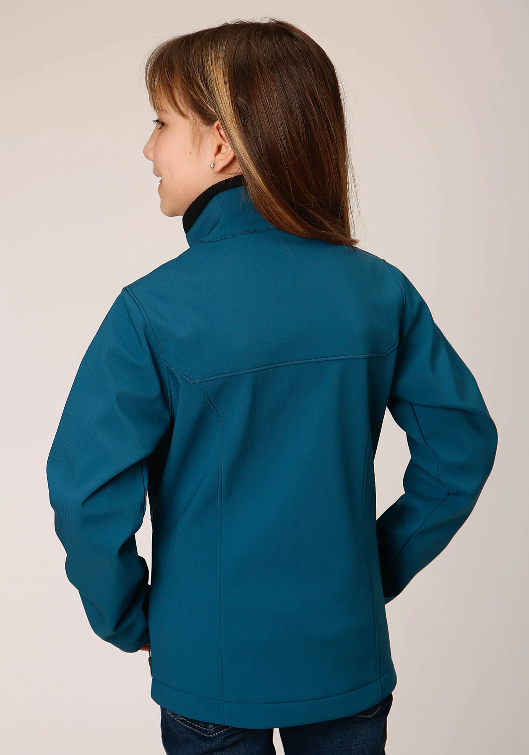 GIRLS  DEEP TEAL GRID SOFT SHELL TECH JACKET