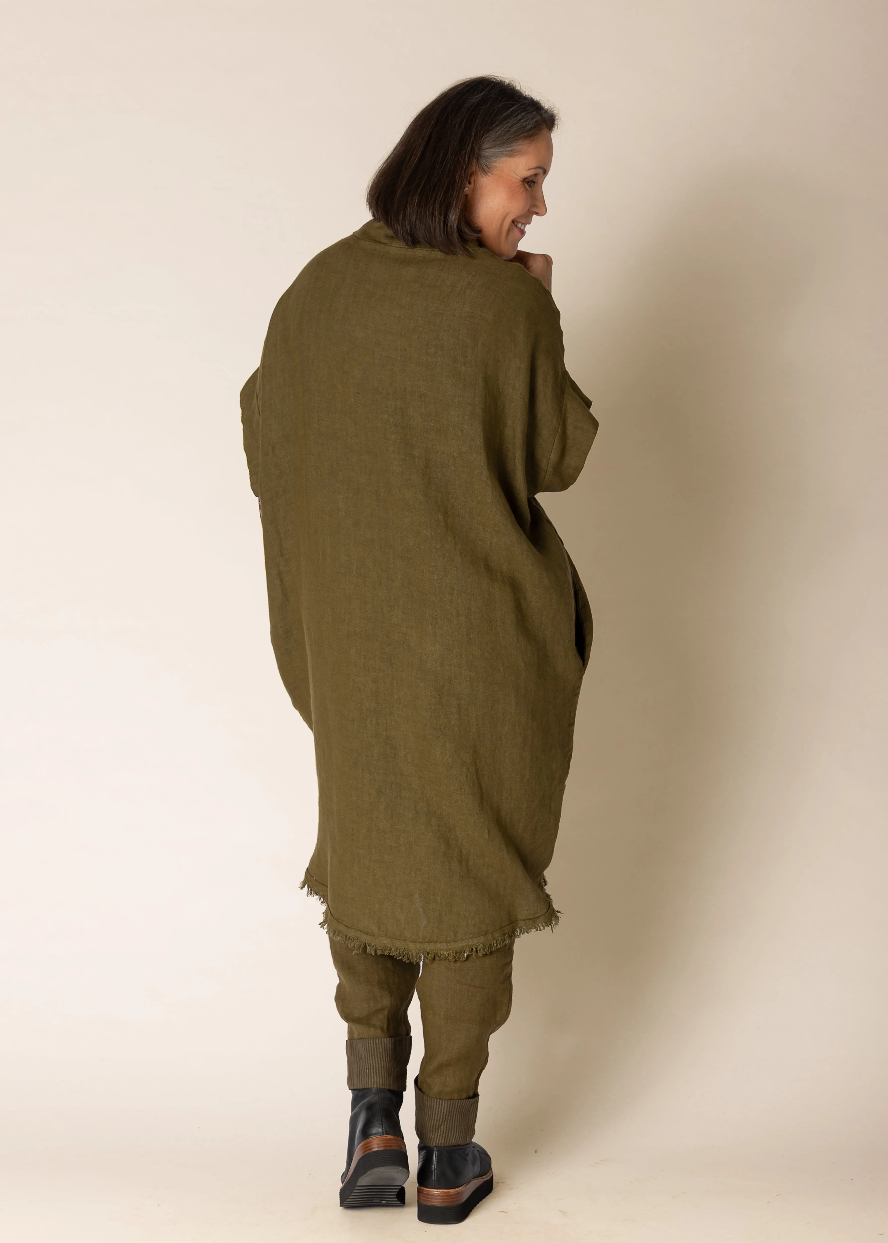 Hayley Linen Jacket in Green Olive