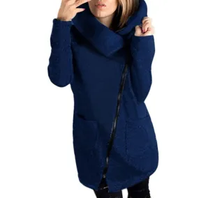 Knitted Zipper Cotton blend Coat Turtleneck Pockets Long Slim Down Parka Hoodies