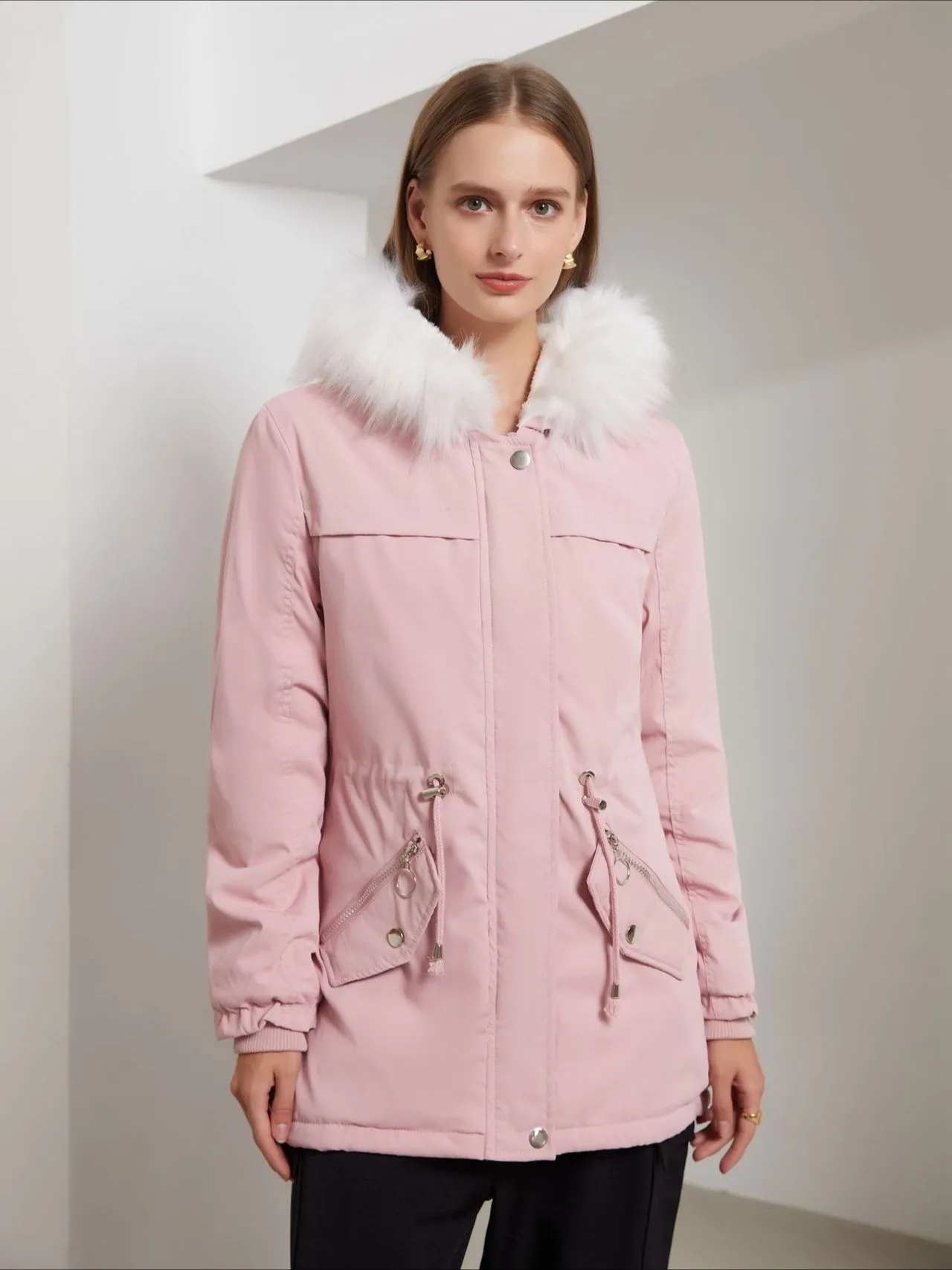 Luxurious White Faux Fur Hooded Jacket