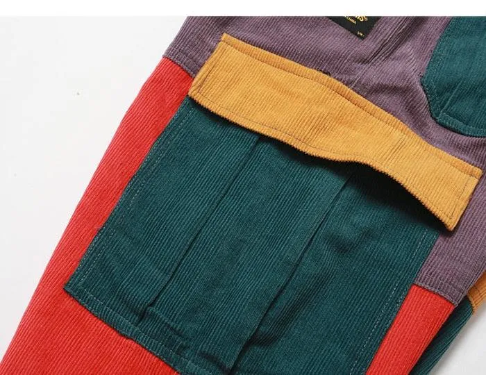 Men Corduroy Patchwork Cargo Pants