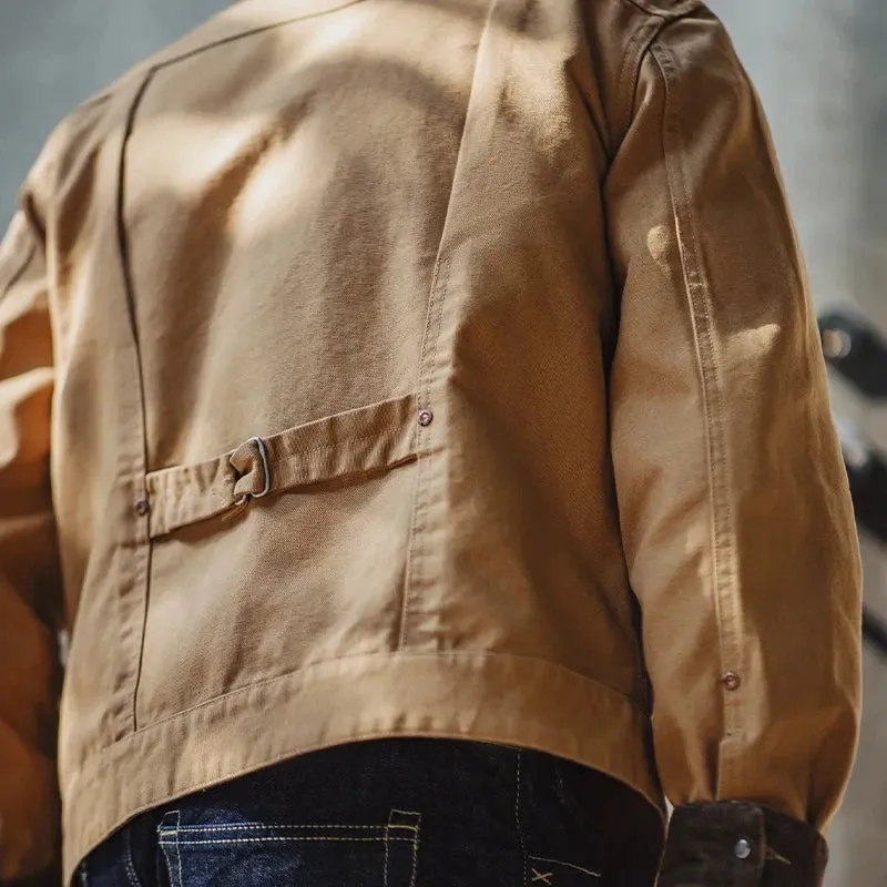 Men's Vintage Western Ranch Jackets Canvas Lapel Denim Jacket - Uncle Fu Amekaji Outwear
