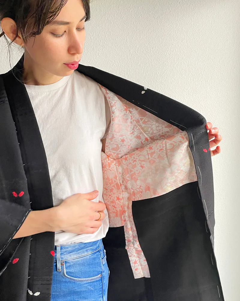 Petal Woven Black Haori Kimono Jacket
