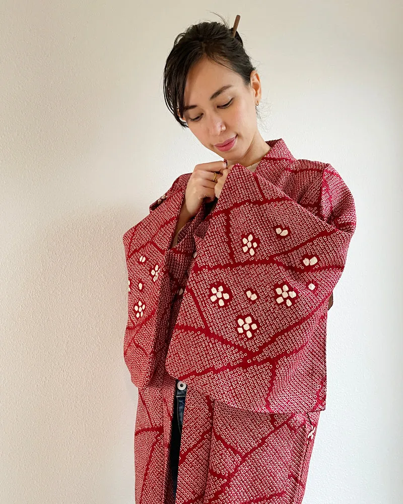 Plum Blossom Shibori Haori Kimono Jacket