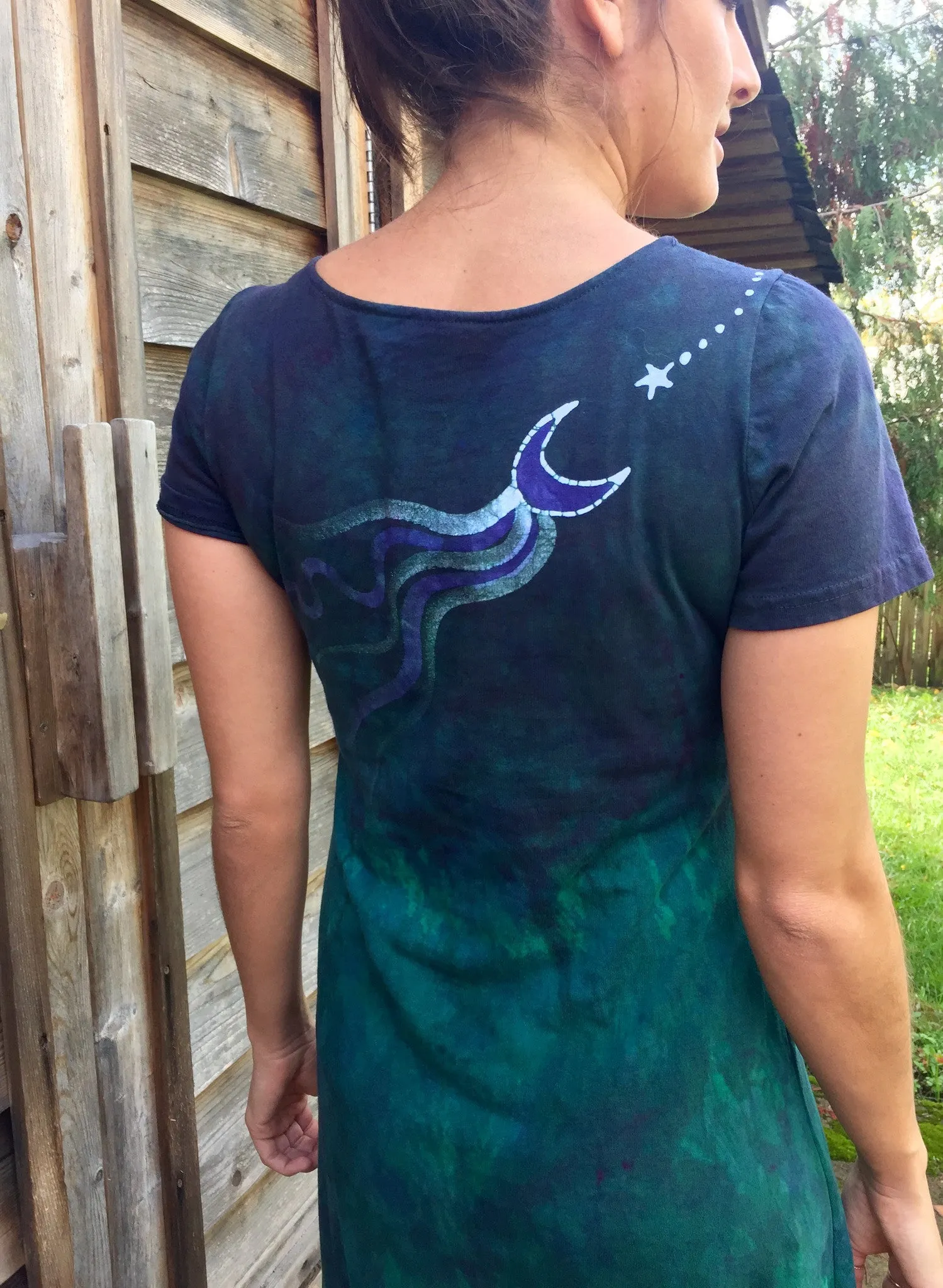 Teal and Purple Batik Om - Short Sleeve Dress