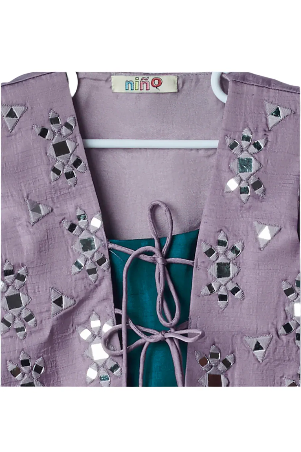 Teal Blue Hand Embroidery With Mirror Jacket Top With Palazzo Set