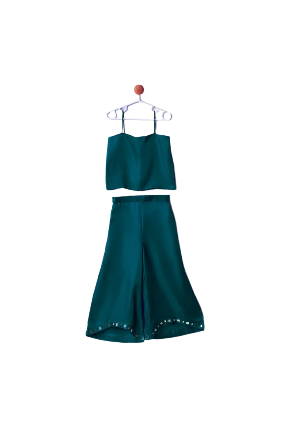 Teal Blue Hand Embroidery With Mirror Jacket Top With Palazzo Set