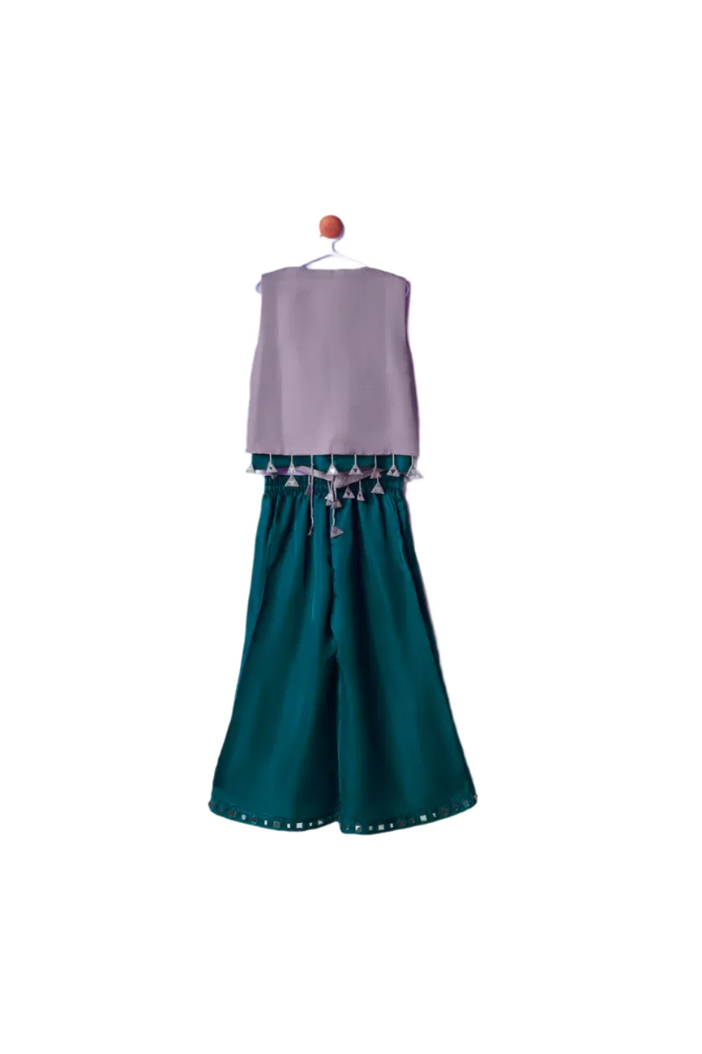 Teal Blue Hand Embroidery With Mirror Jacket Top With Palazzo Set