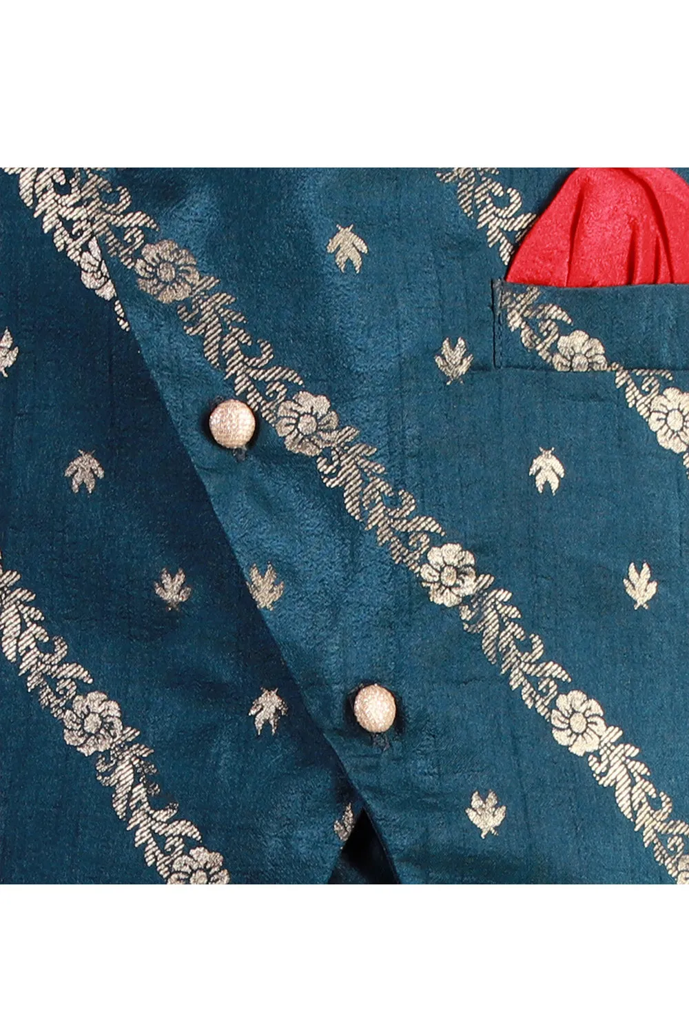 Teal Blue Polyester Kurta With Printed Jacket Set