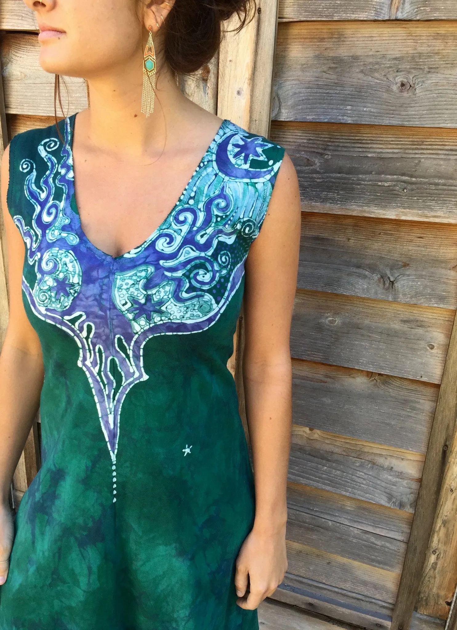 Teal Tree Roots Run Deep Organic Cotton Batik Dress
