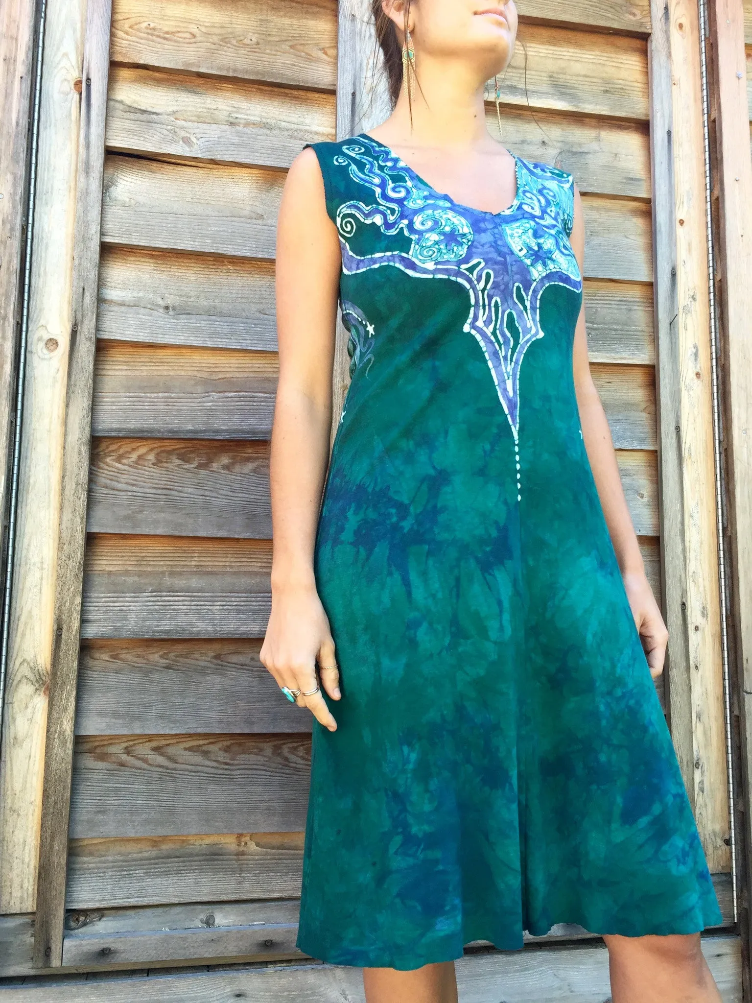 Teal Tree Roots Run Deep Organic Cotton Batik Dress