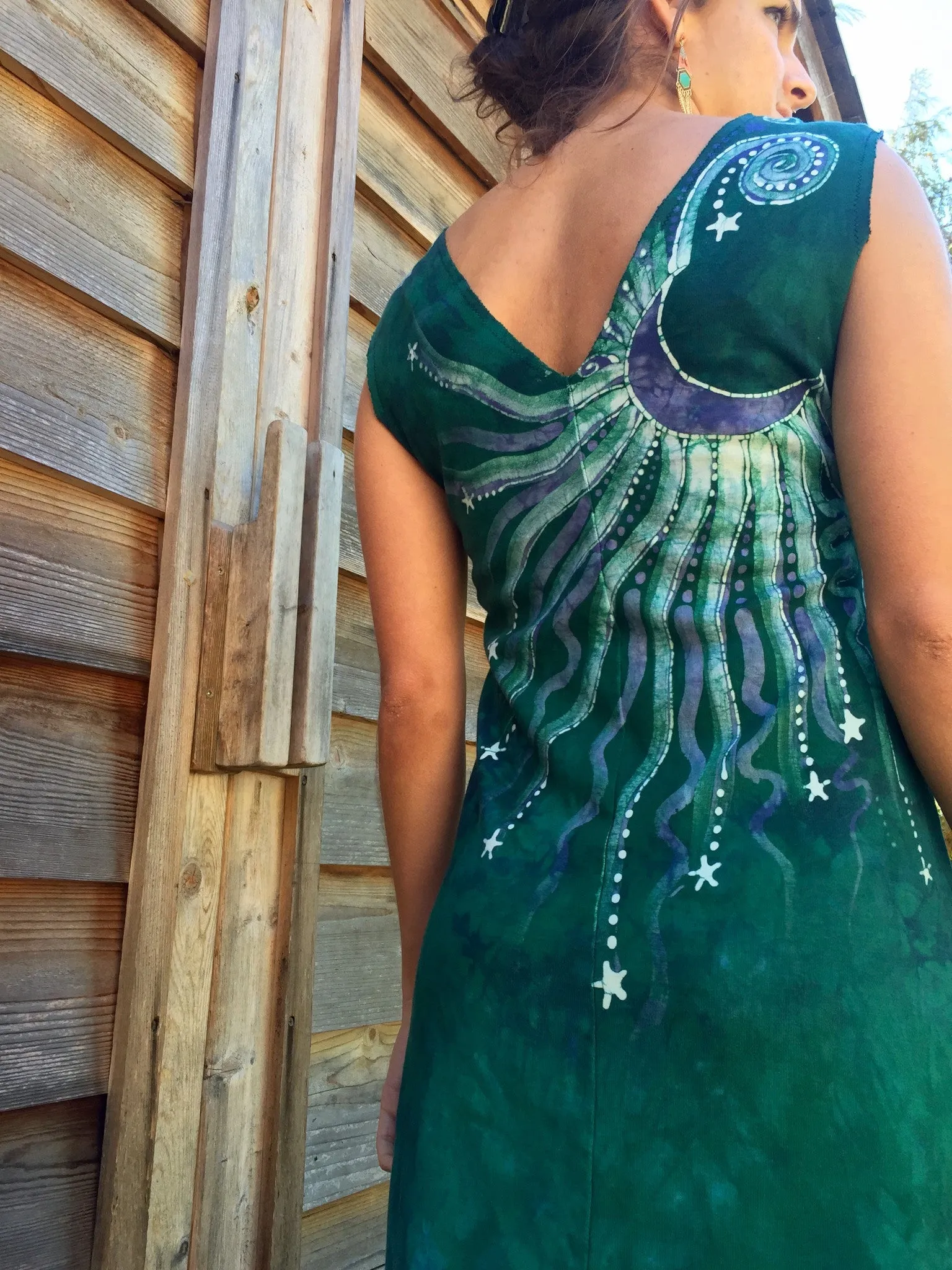 Teal Tree Roots Run Deep Organic Cotton Batik Dress