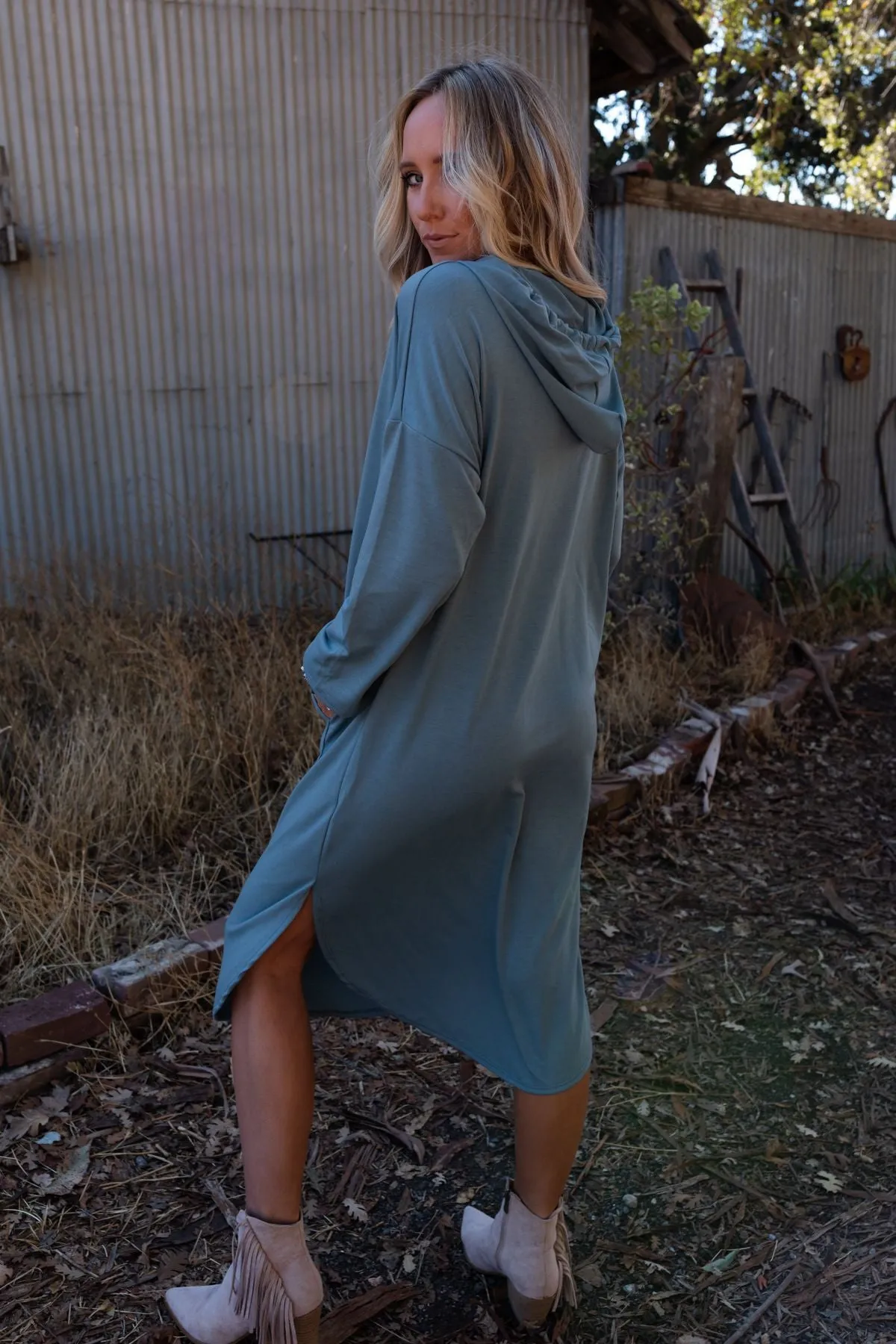 The Nest Your Go To Hoodie Dress - Teal