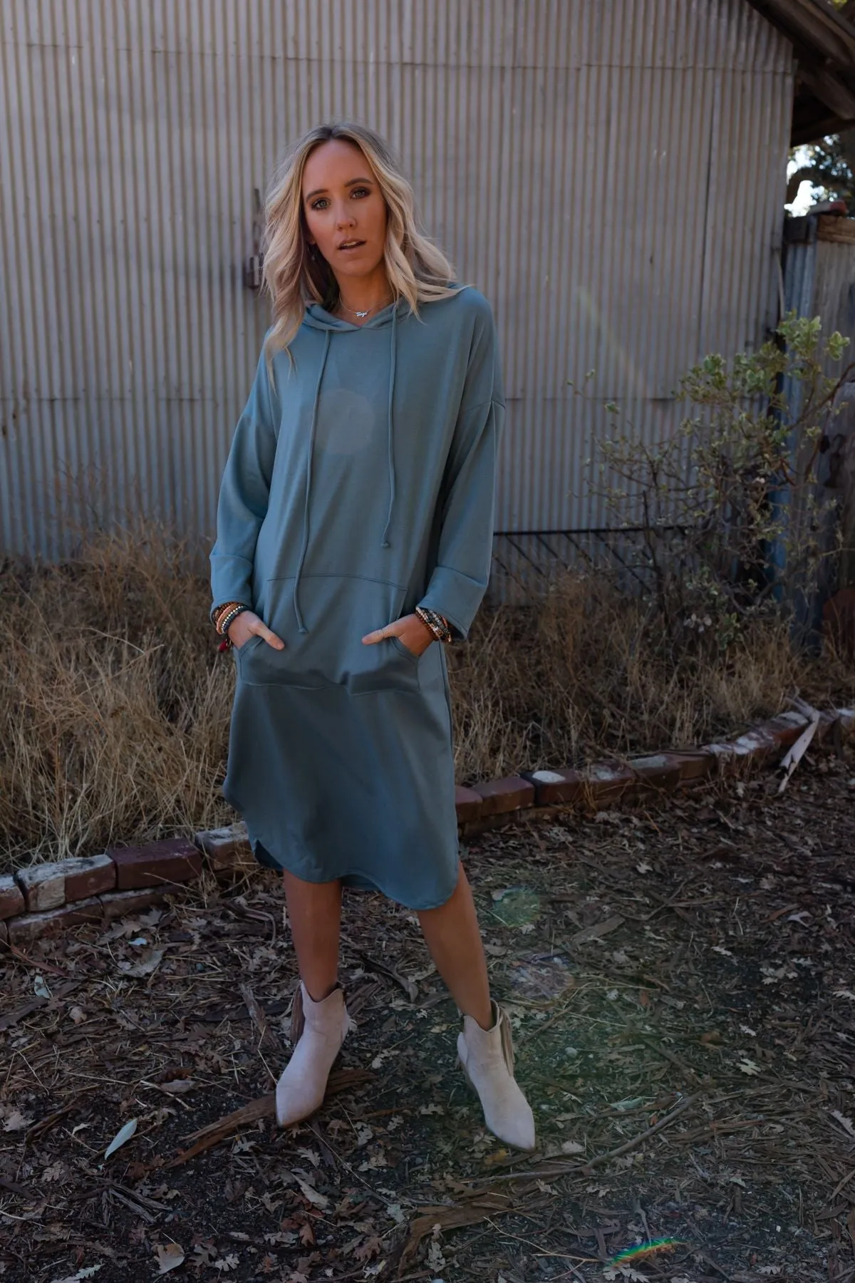 The Nest Your Go To Hoodie Dress - Teal