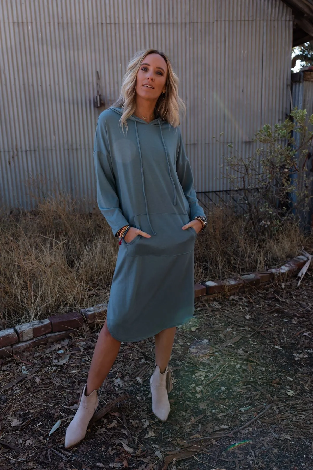 The Nest Your Go To Hoodie Dress - Teal