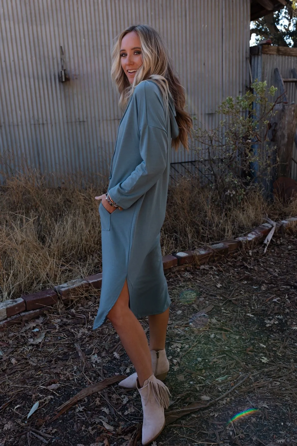 The Nest Your Go To Hoodie Dress - Teal