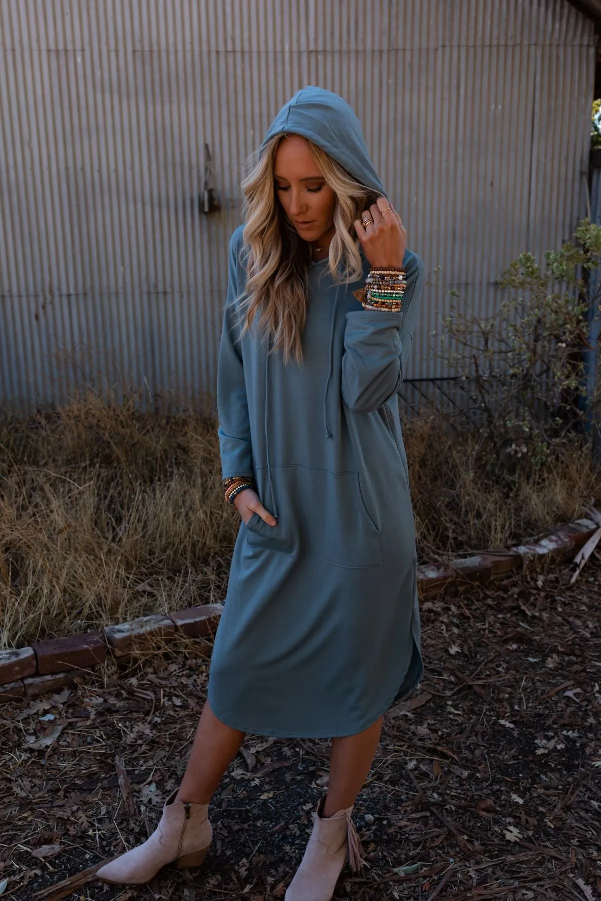 The Nest Your Go To Hoodie Dress - Teal