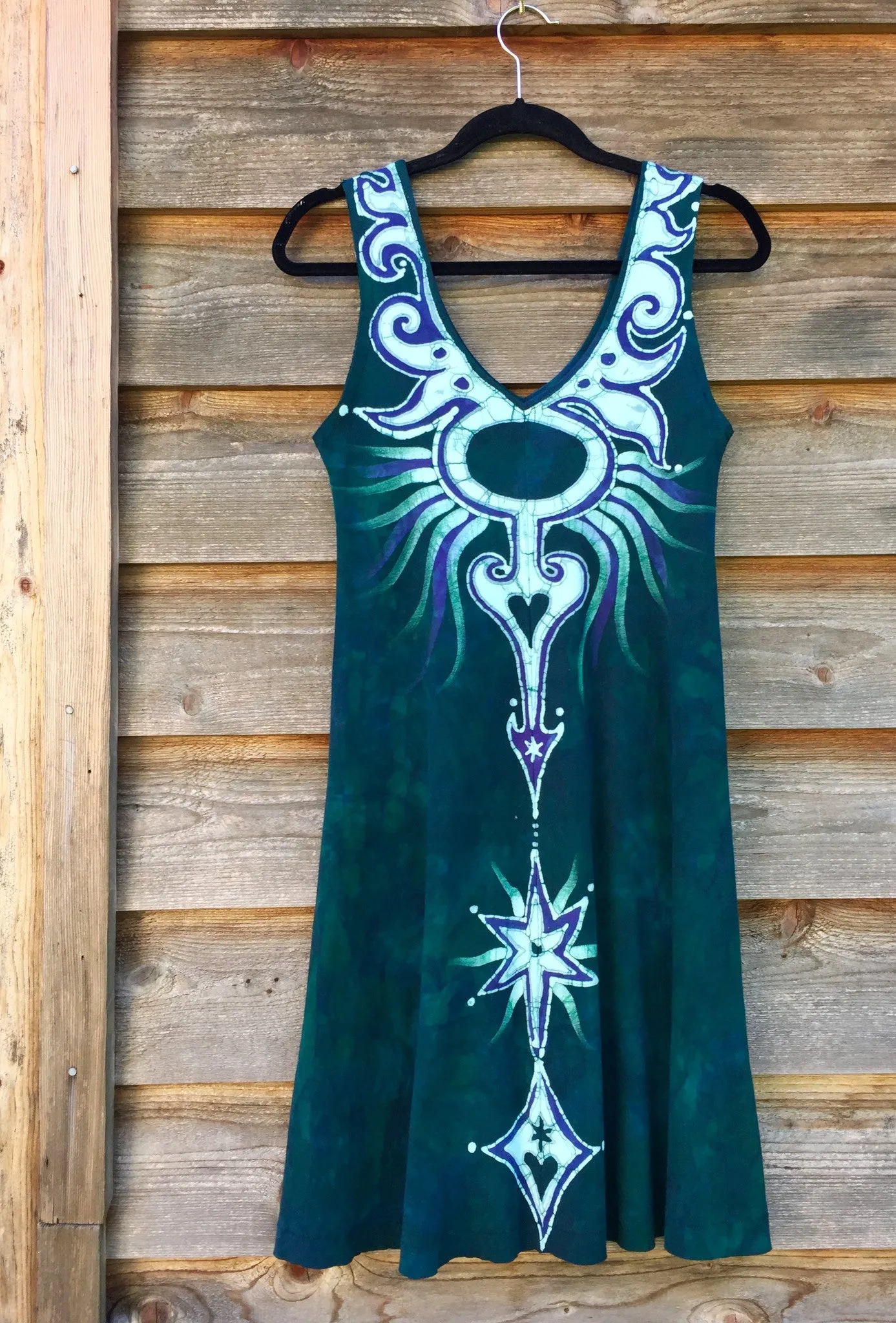 Tribal Teal and Purple Handmade Batik Dress - Size Medium