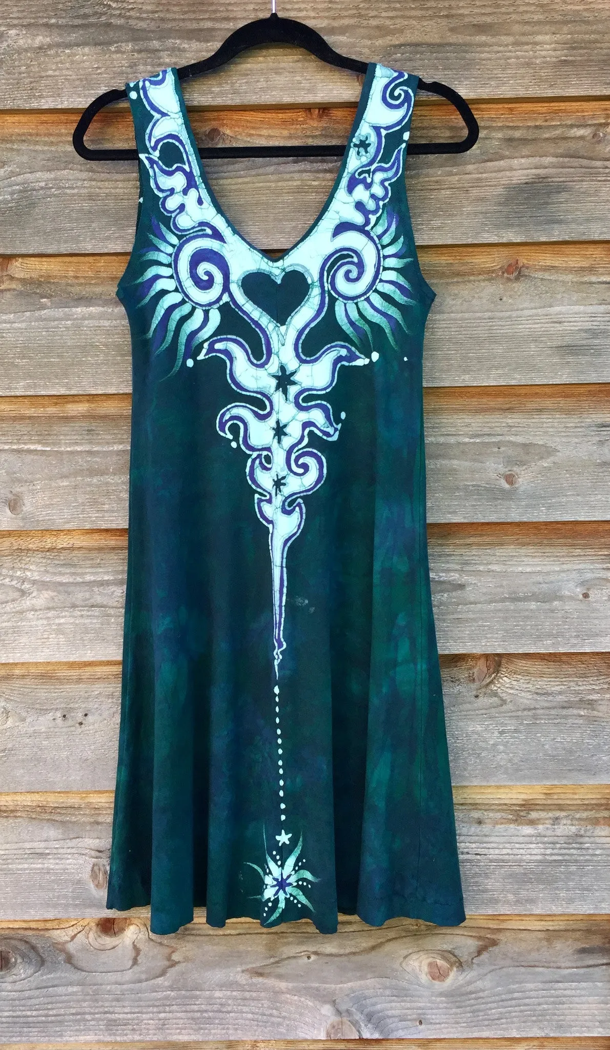 Tribal Teal and Purple Handmade Batik Dress - Size Medium