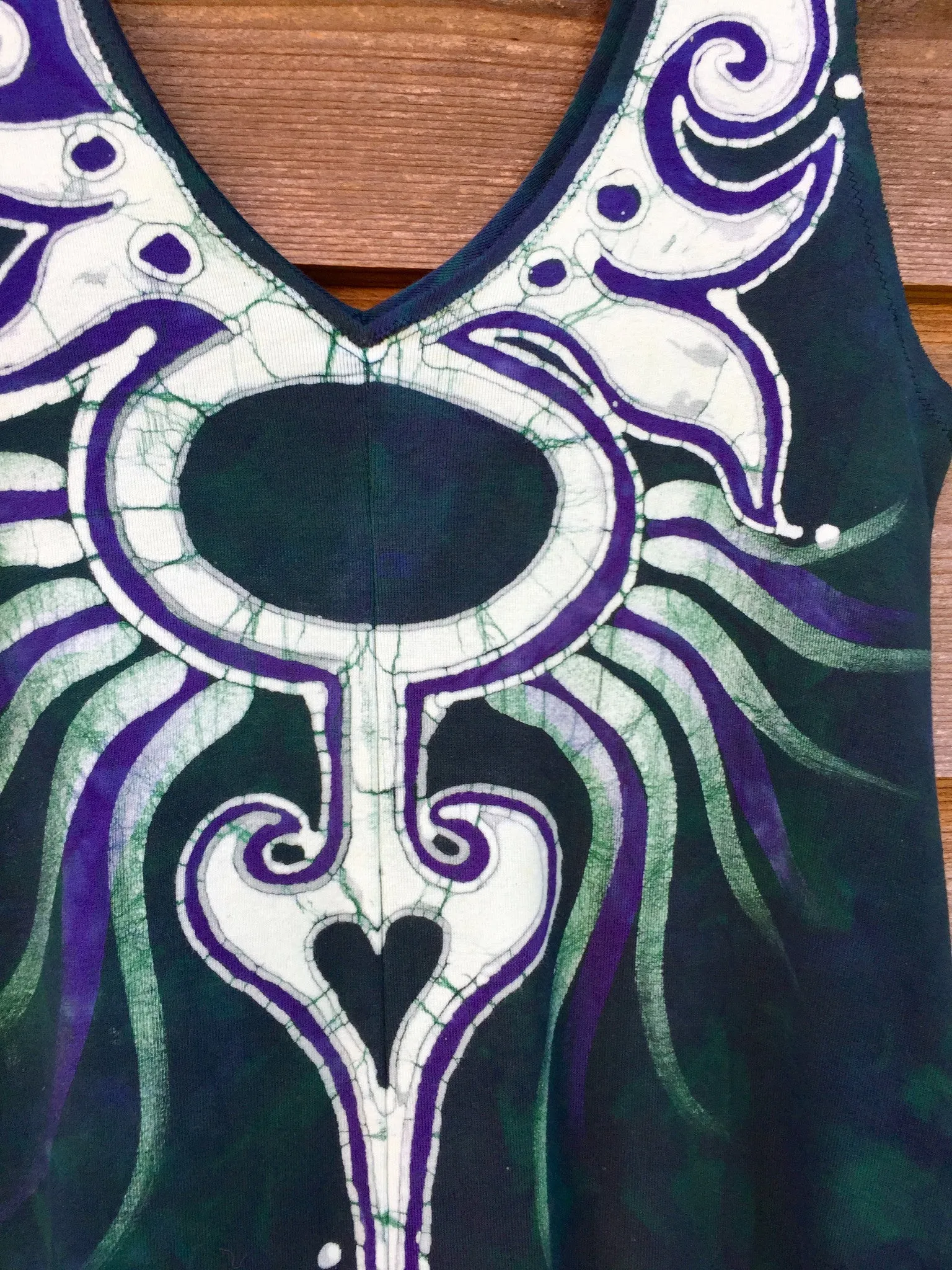 Tribal Teal and Purple Handmade Batik Dress - Size Medium