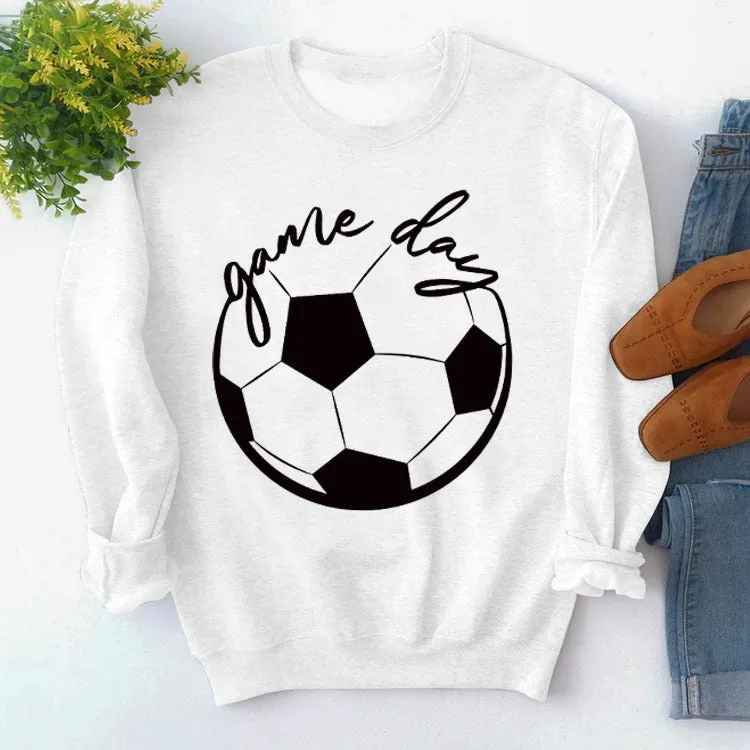 Turtleneck Simple Round Neck Shirt Long Sleeve GAME DAY Printed Loose Sweater