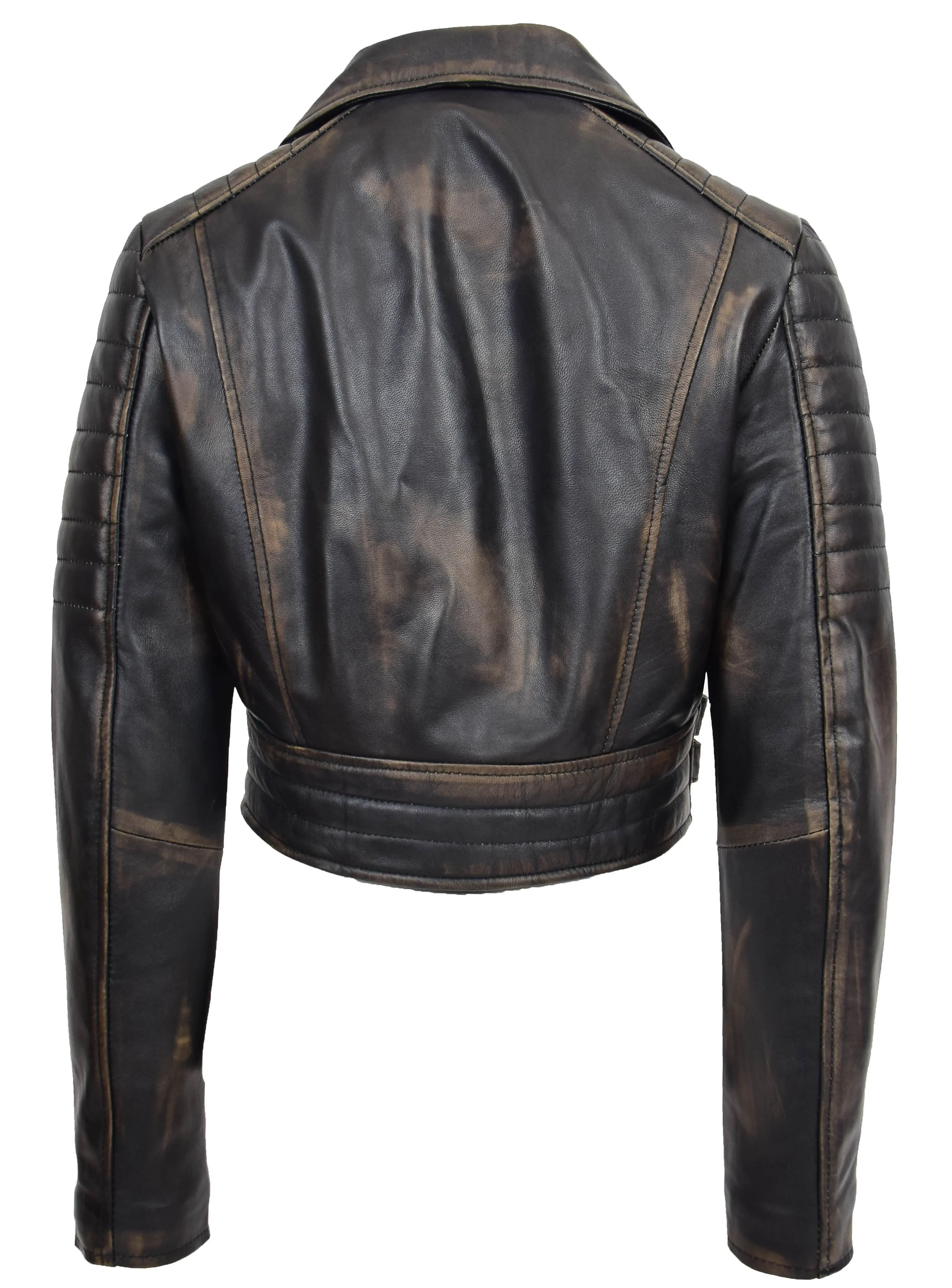 Womens Fitted Cropped Bustier Style Leather Jacket Amanda Rub Off